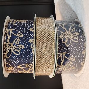 3 Rolls Holiday Kirkland Wire-edged Ribbon, 149 yards approx total